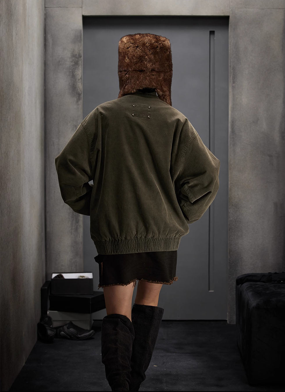 Luxury corduroy old high collar jacket