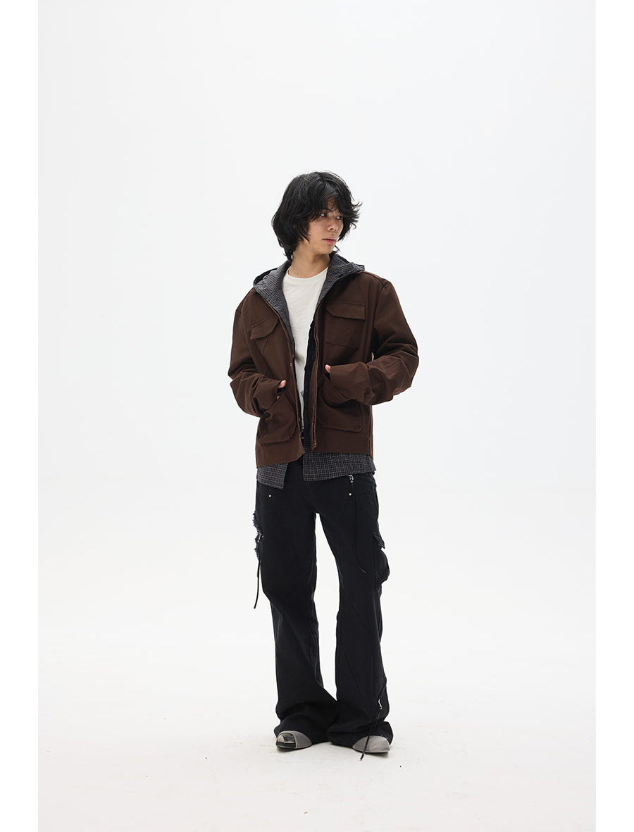 Irregular wash multi-pocket jacket