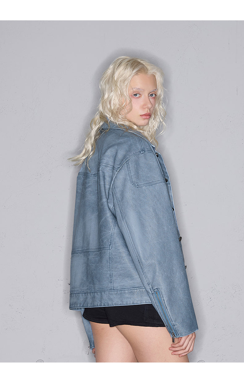 Accordion Pleats Leather Jacket