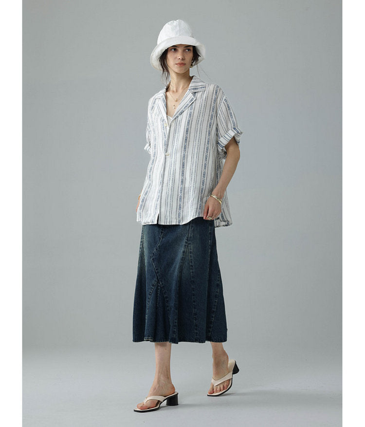 Jacquard-Woven Shirt with Cuban Collar