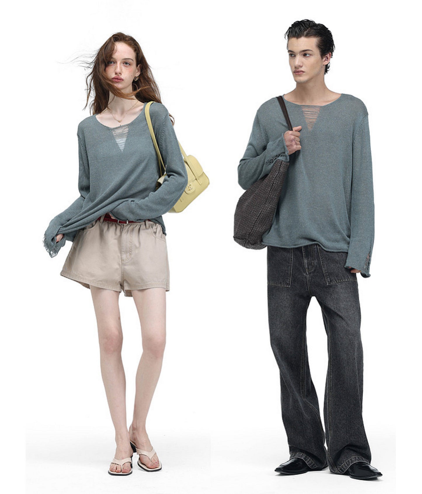 V-Neck Drawstring Lightweight Knit Shirt