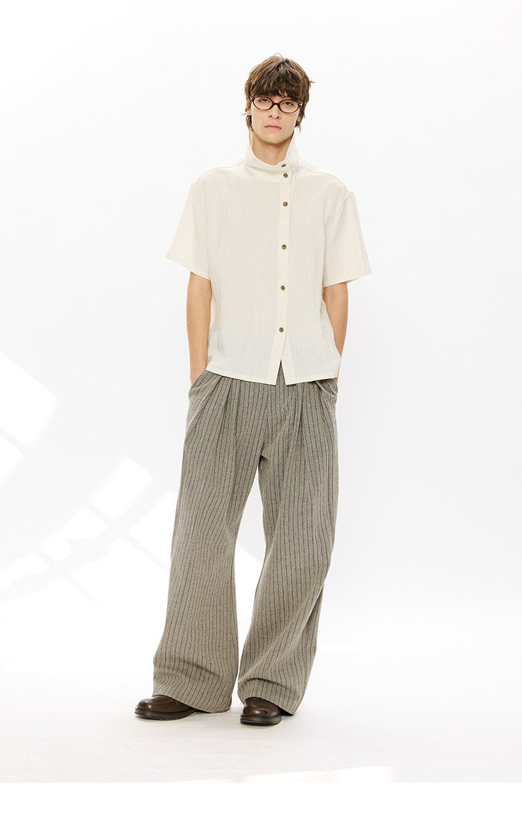 Diagonal placket stand-up collar shirt