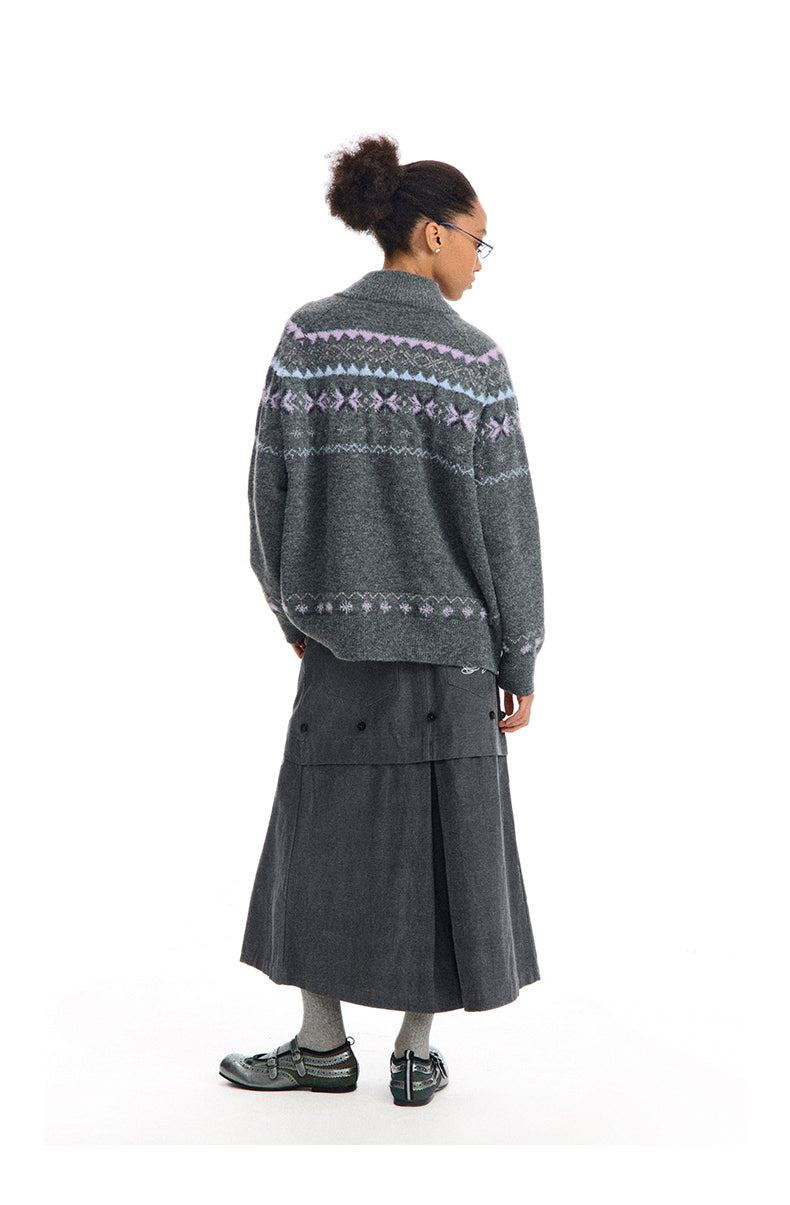 Crew Neck Zip Up Cardigan