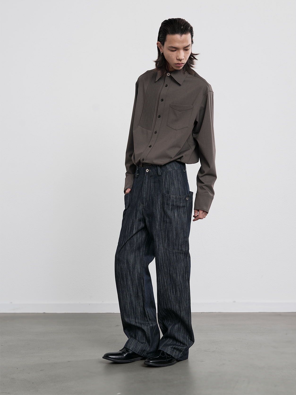 Pleated Straight Sleeve Shirt