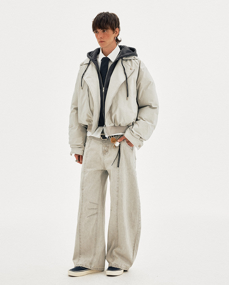 Faux Two-Piece Short Hooded Cotton Jacket