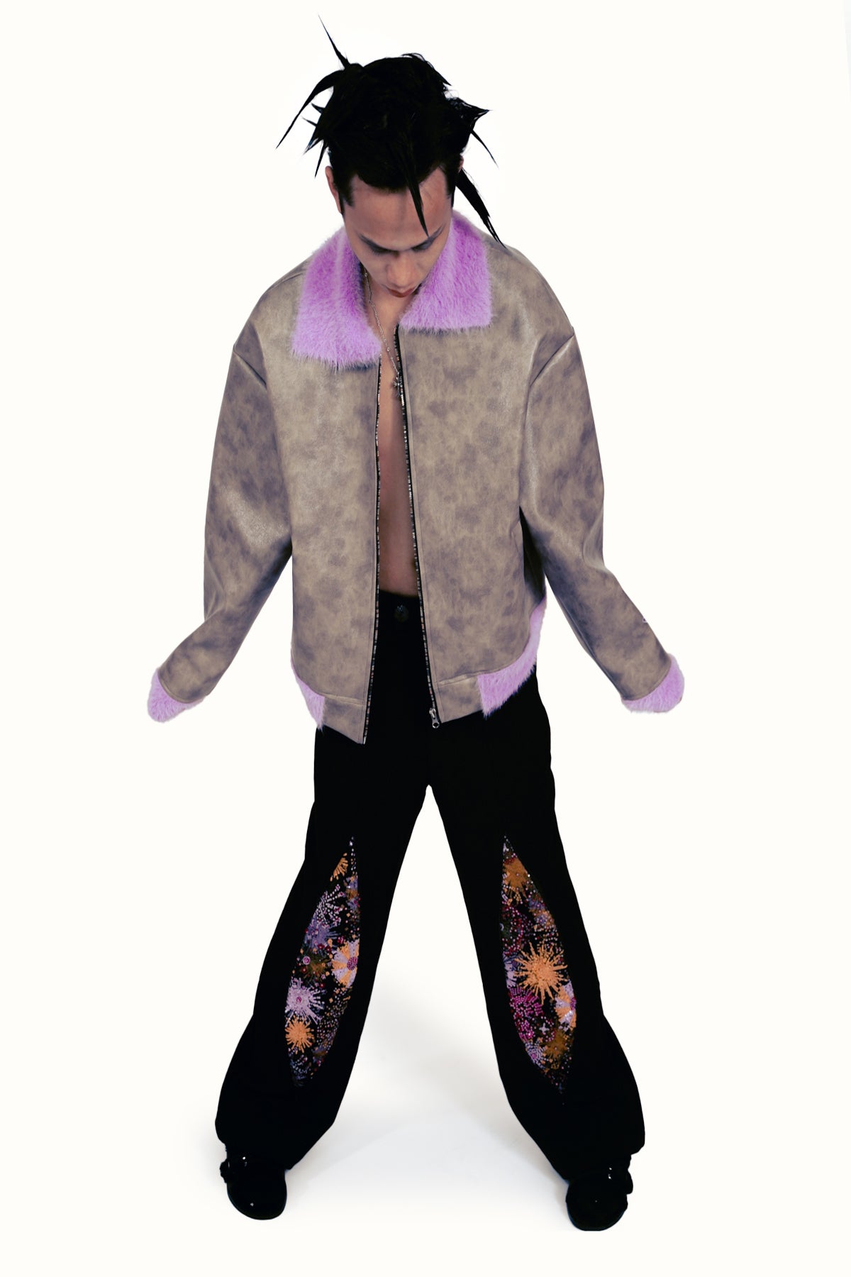 Original design lapel leather jacket