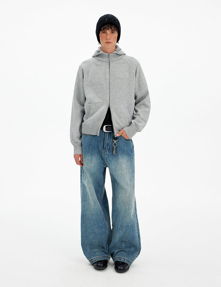 Patchwork Hooded Knit Cardigan