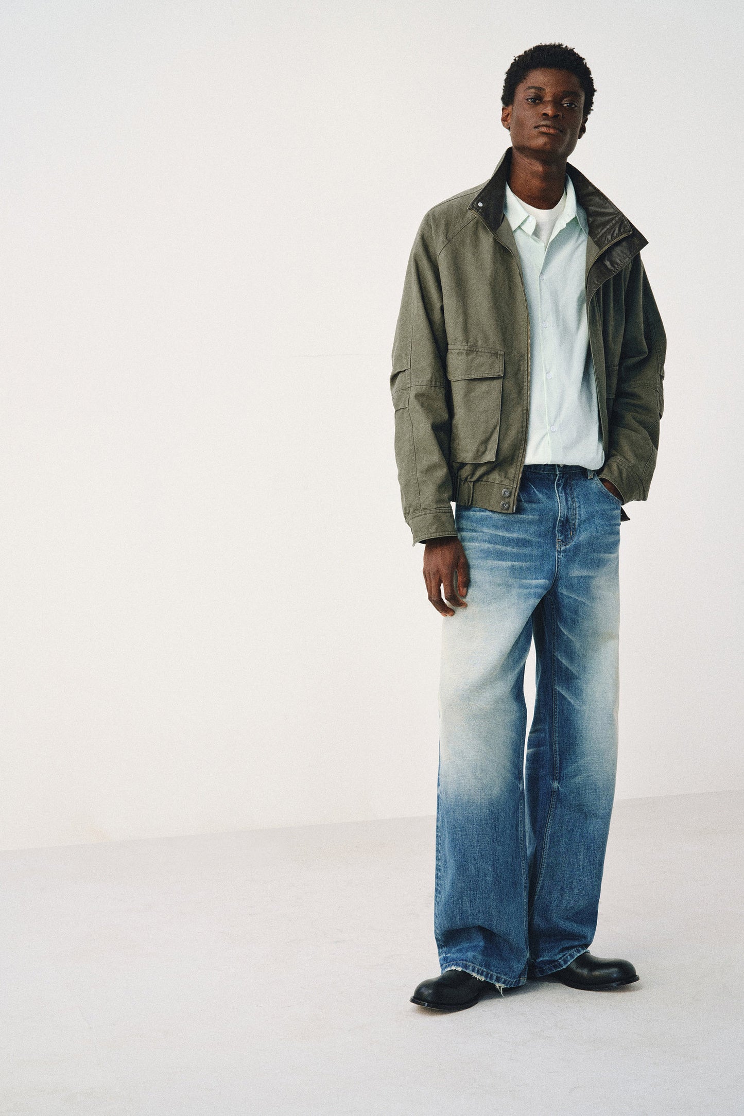 Distressed Stand Collar Jacket