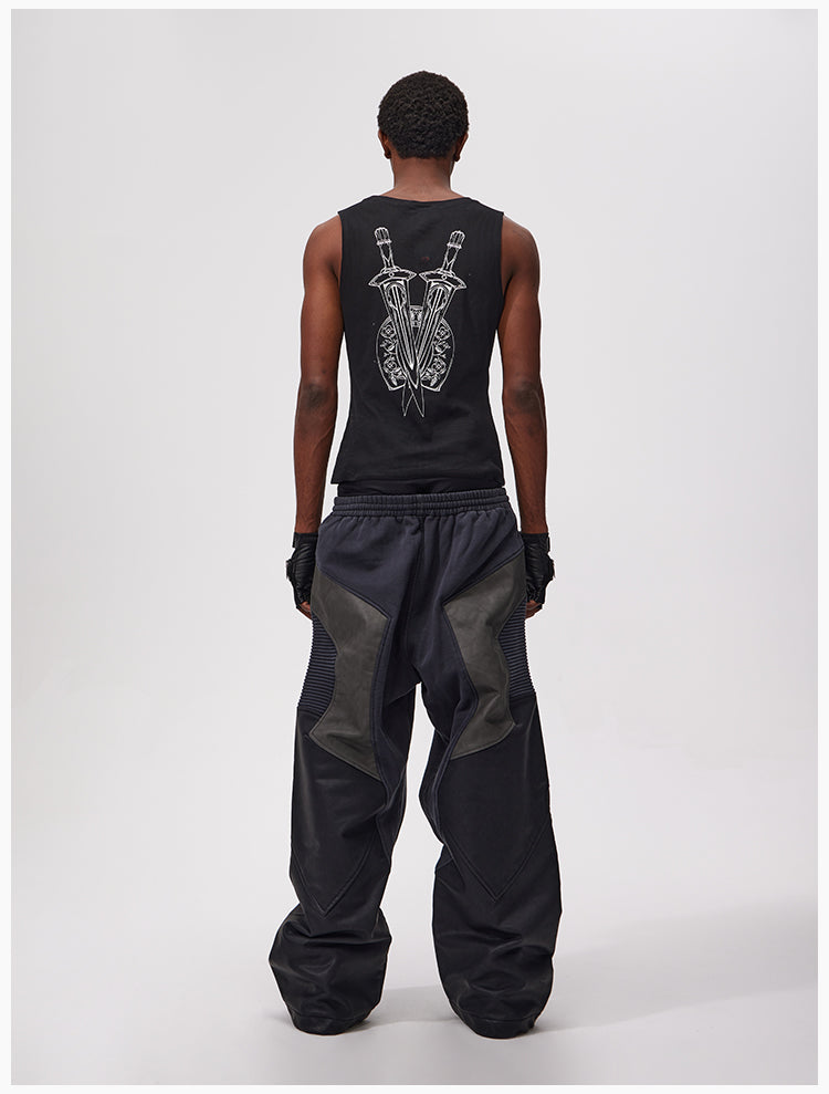 Splicing Leather Sweatpants