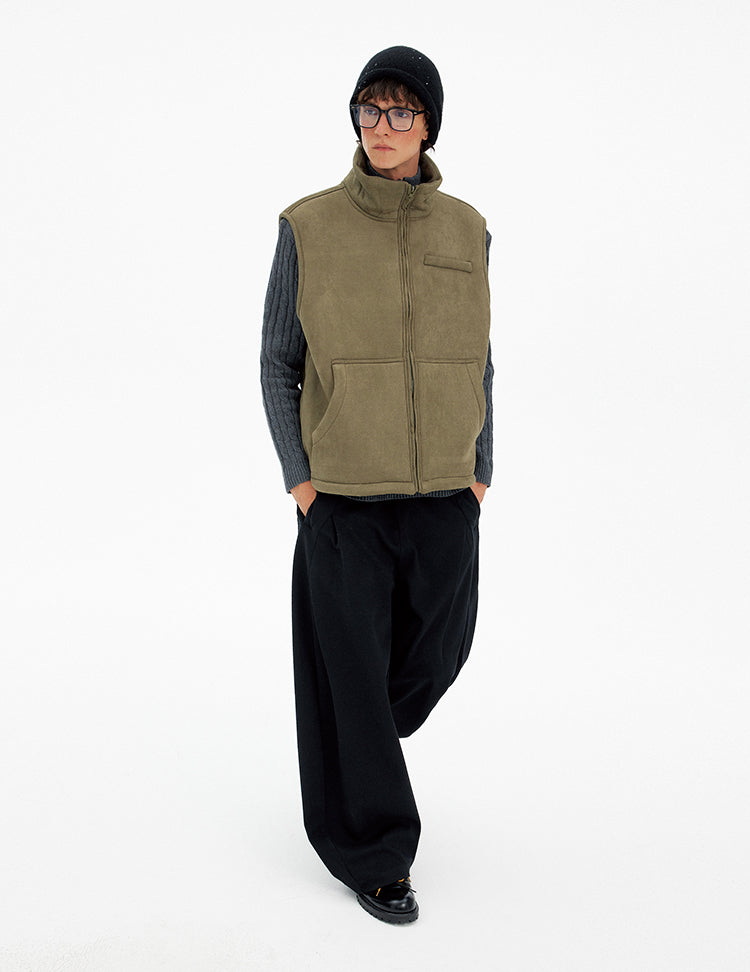 Suede Stand Collar Vest