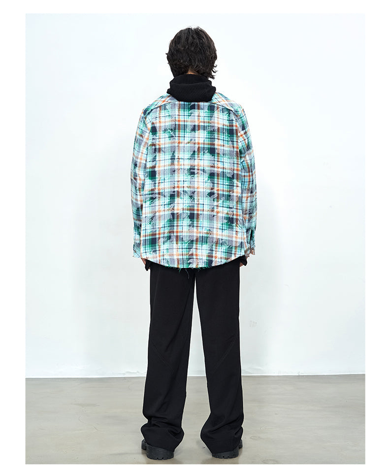 Washed Damaged Checked Shirt