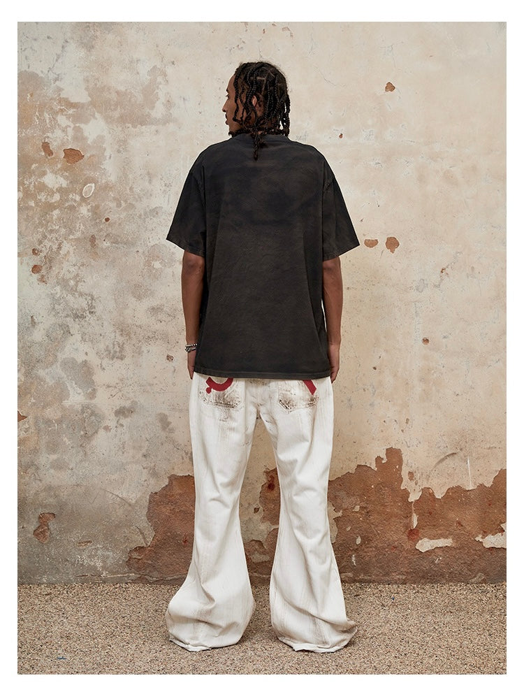 Hand-painted Damaged Bell Bottom Pants