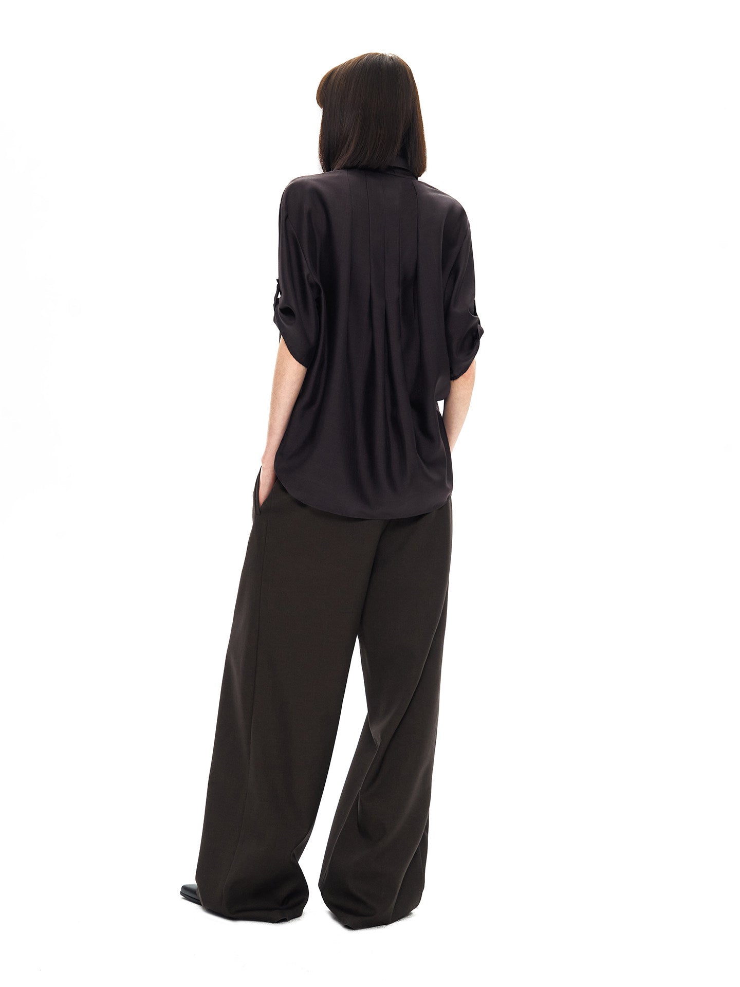 Glossy Asymmetrical Accordion Pleat Shirt