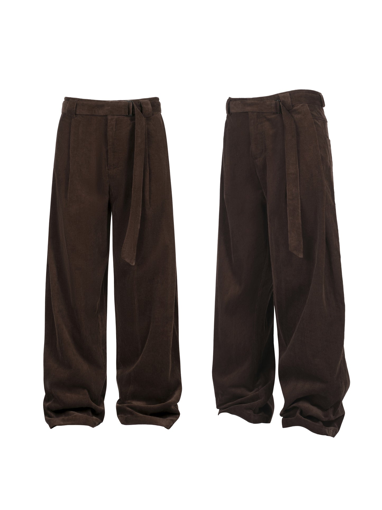 Casual Double-Pleated Pants with Belt