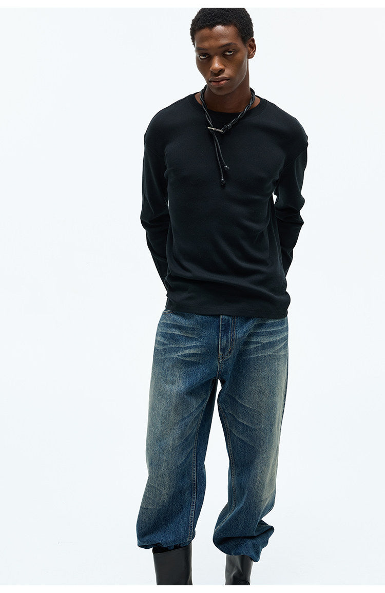 Narrow Crew Neck Basic T-Shirt