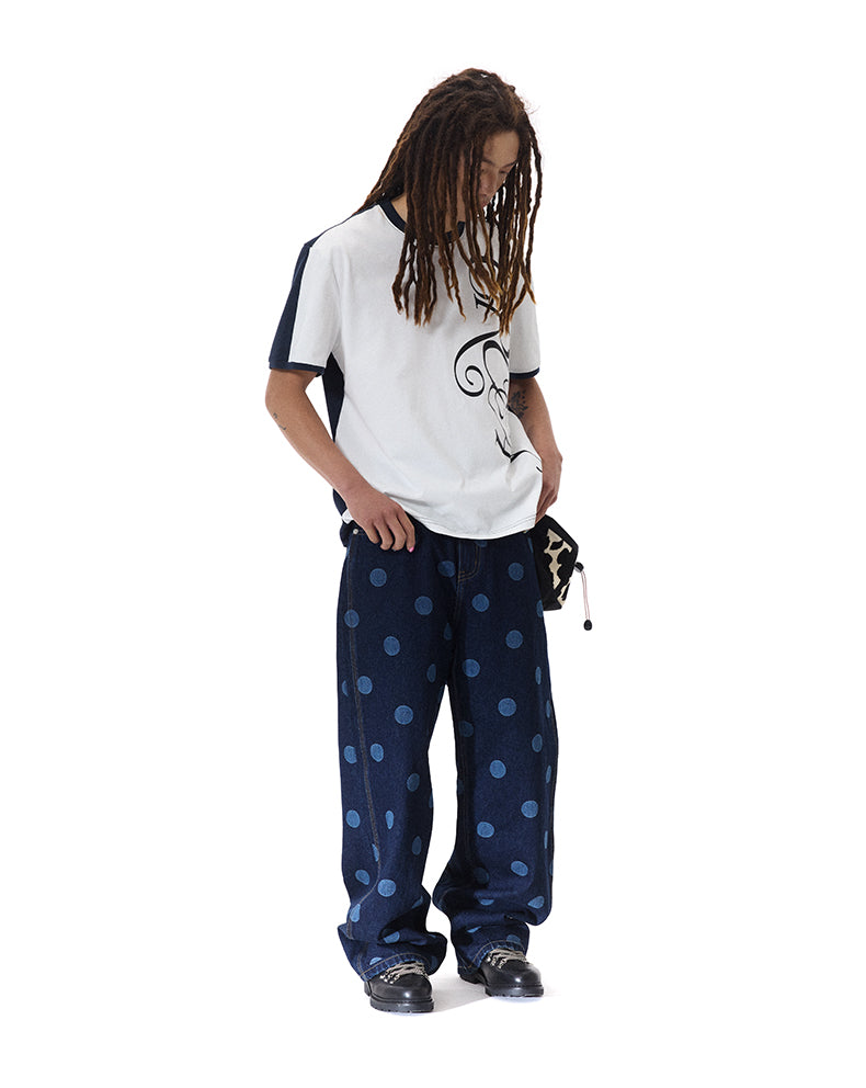 Polka dots casual denim pants