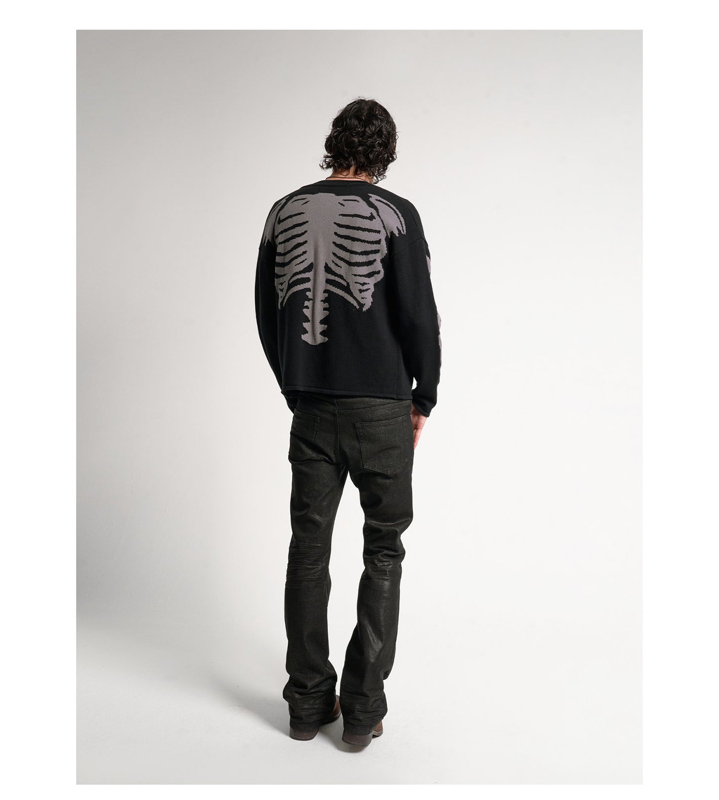 Wax-Coated Pleated Denim Pants