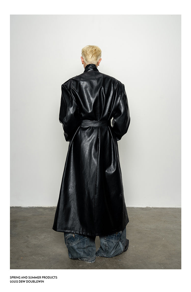 High-End Large Lapel Leather Coat