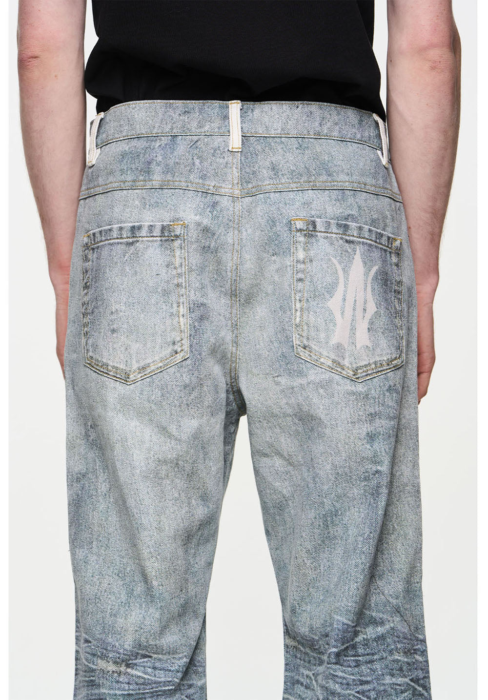 Digital Print Logo Straight Denim Pants
