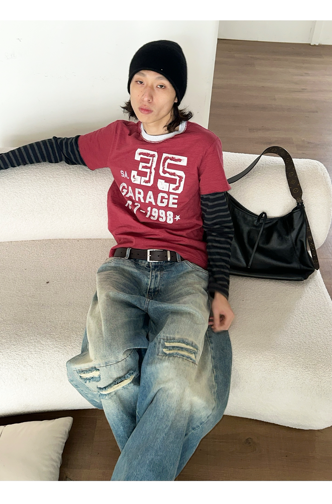 Rubber-Striped Faux Two-Piece T-Shirt