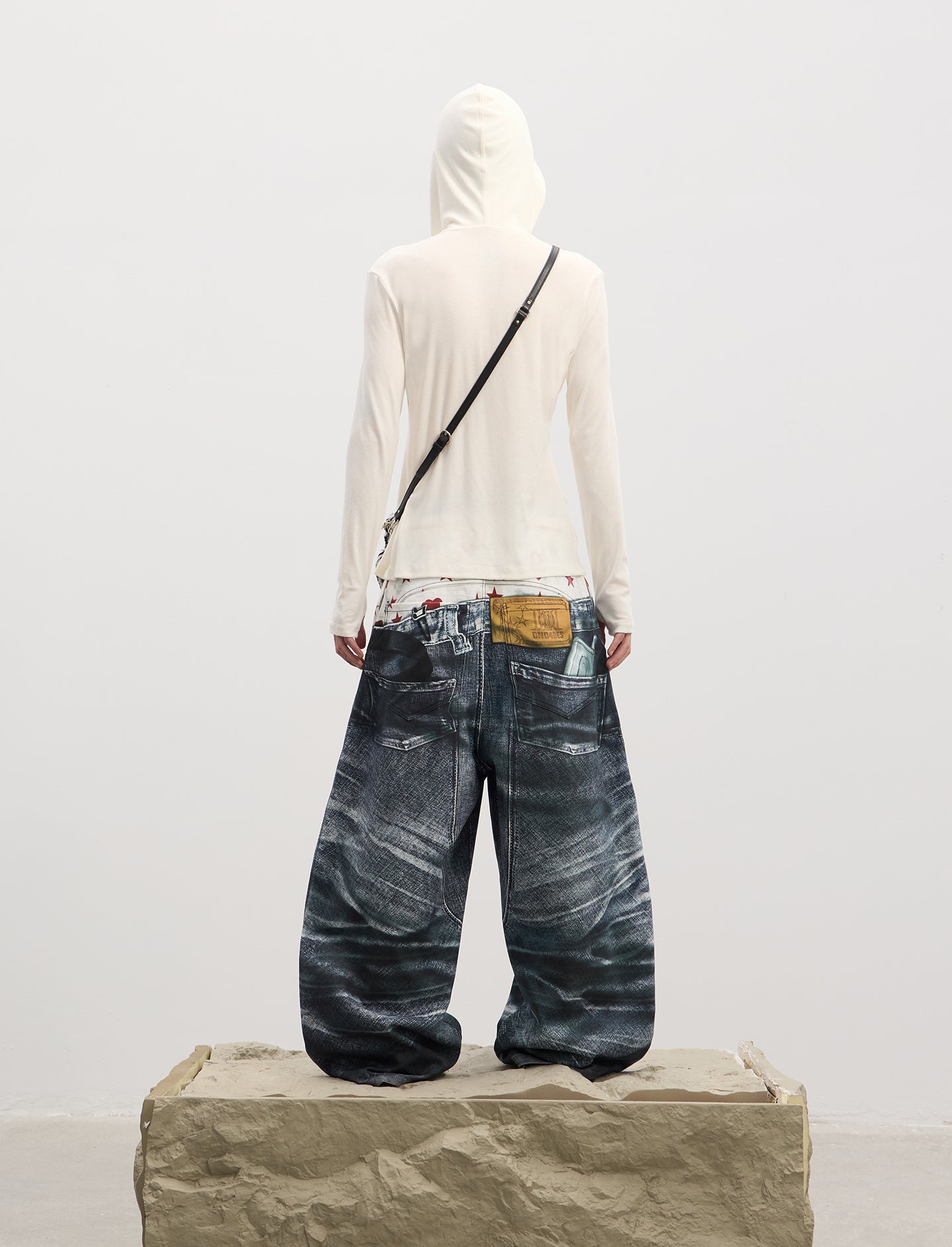 Double-Waistband Printed Jeans