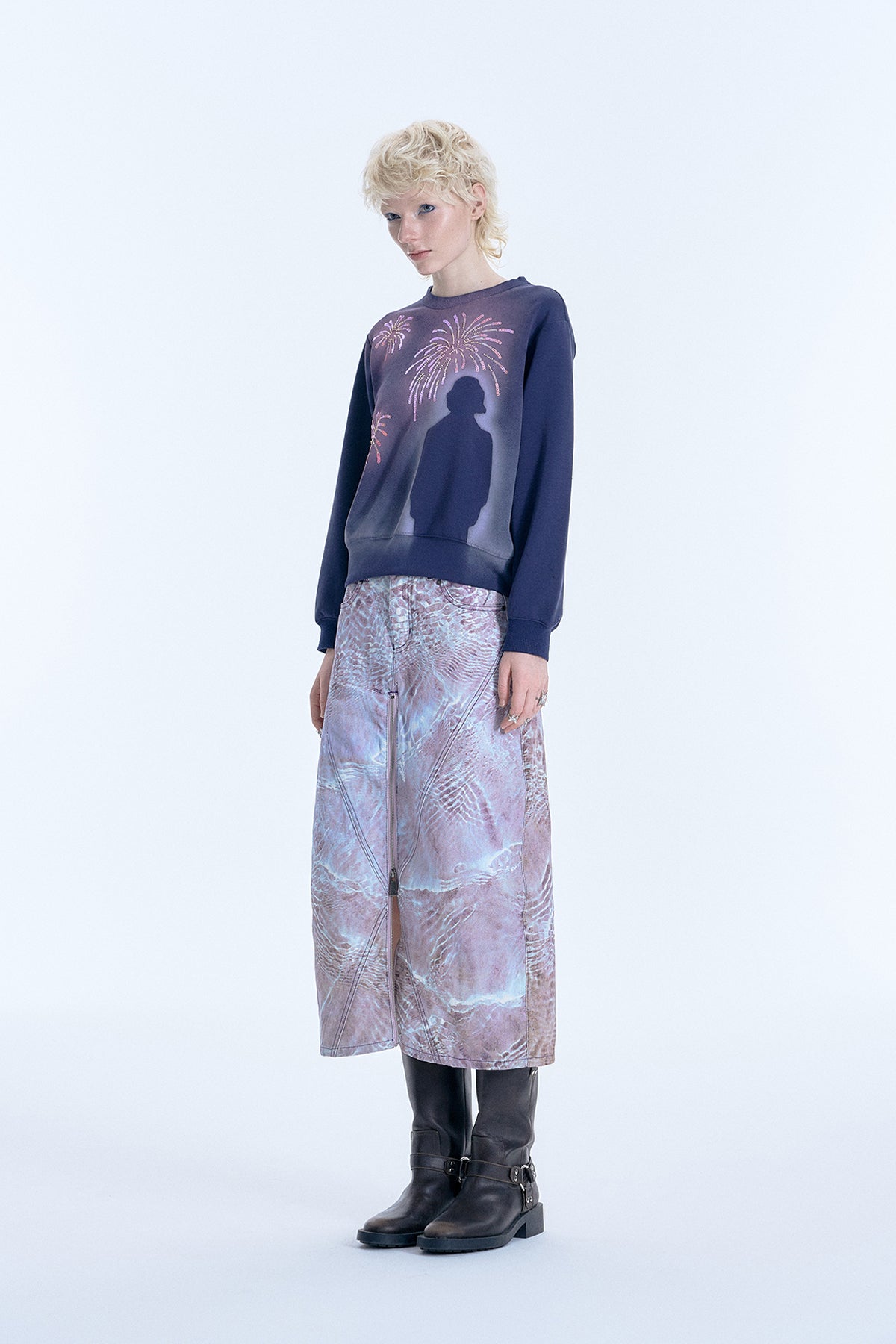 Digital Print Denim Skirt