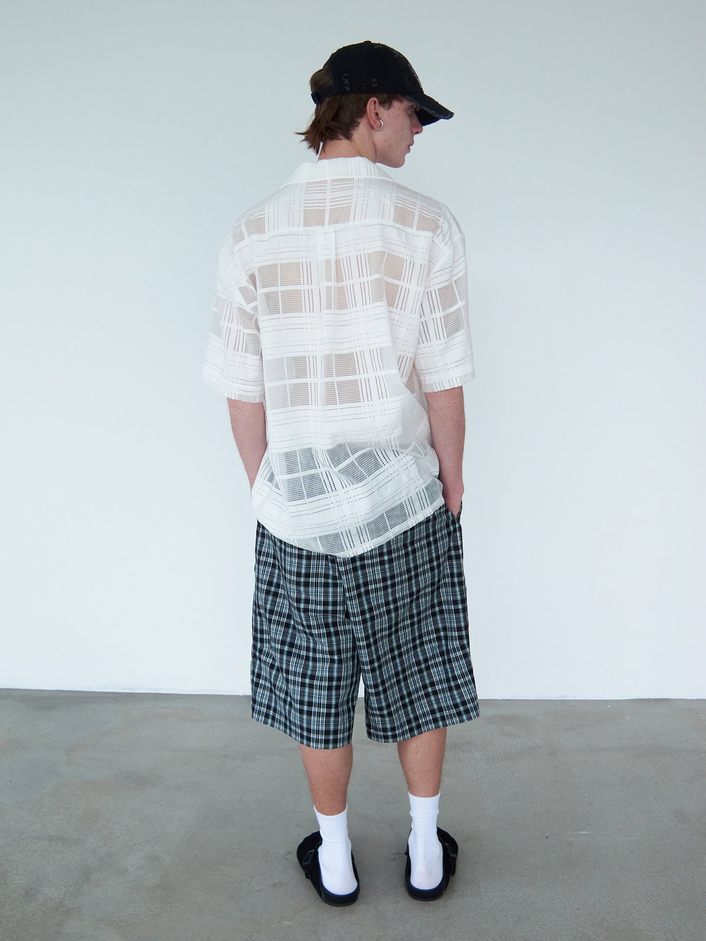 Checkered Cutout Cuban-Collar Shirt