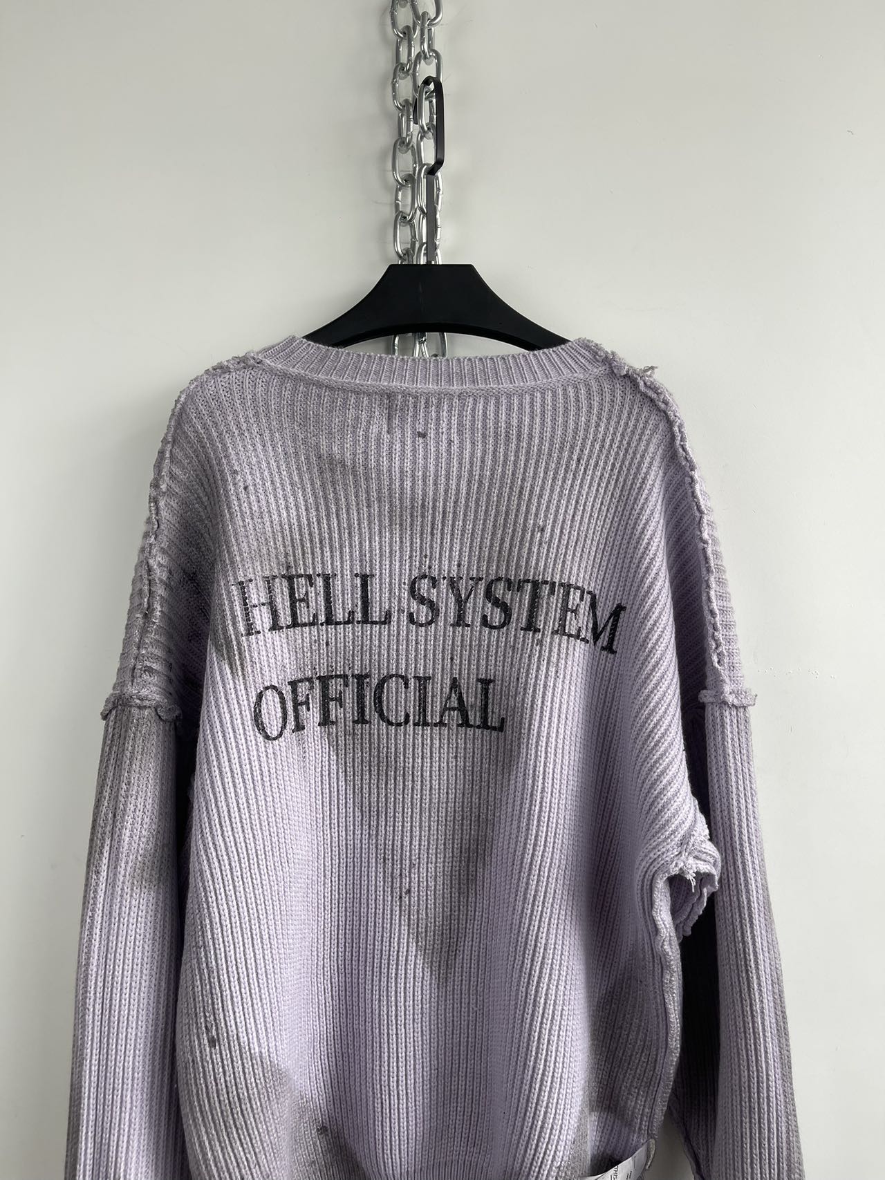 Damaged Print Reverse Design Knit Sweater