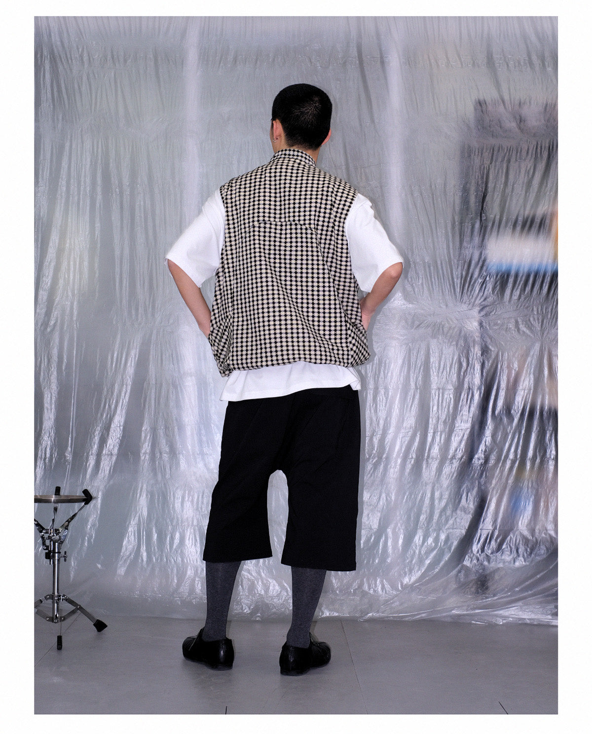 Checkered Pleated Curved Tail Vest