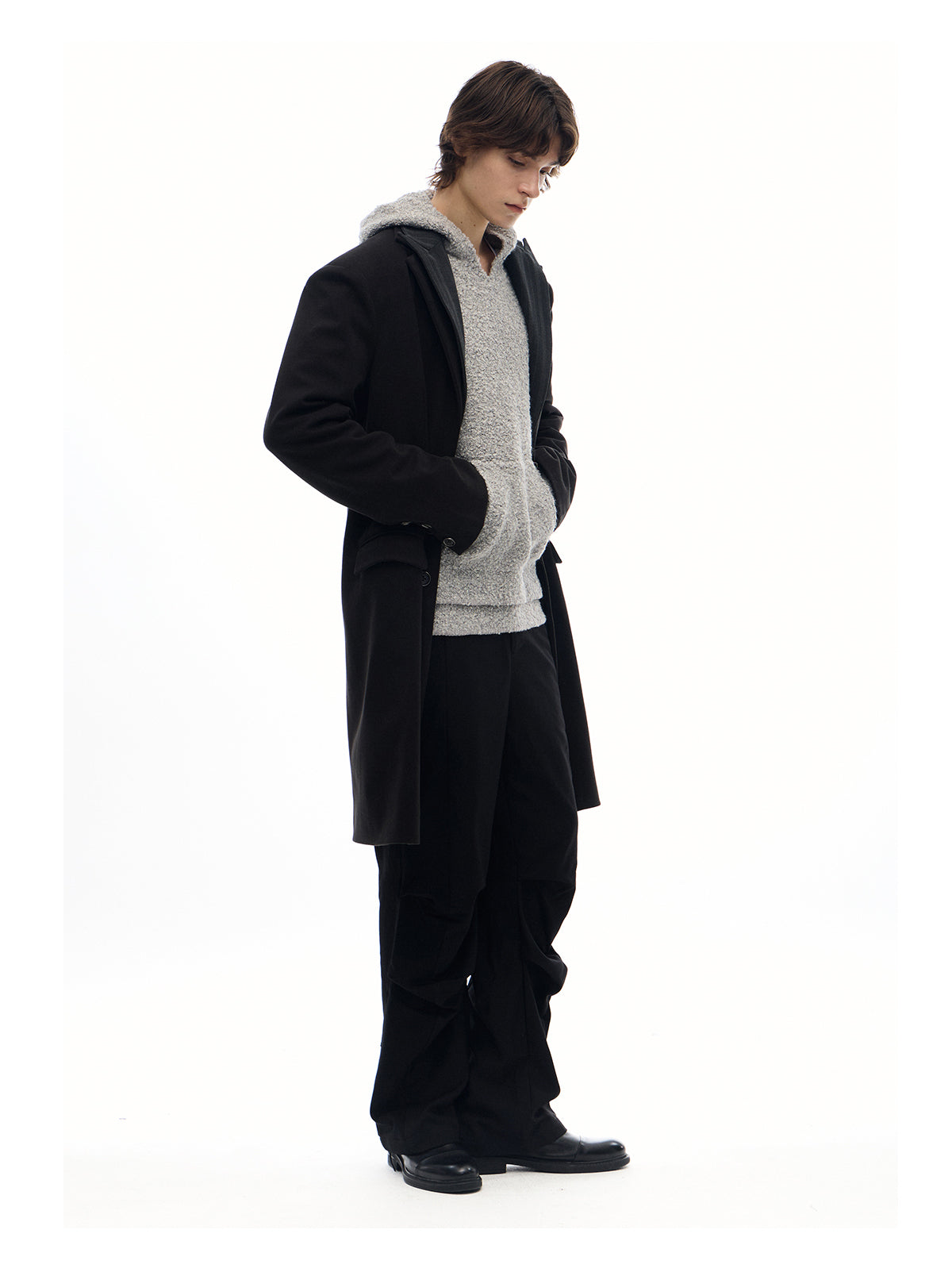 Double collar faux two-piece wool coat