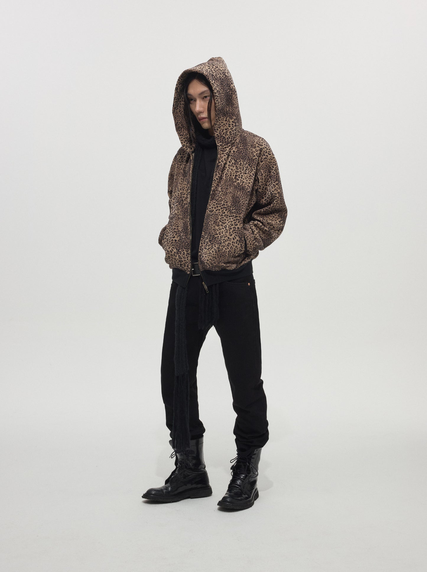 Leopard-Print Fleece Zip-Up Hoodie