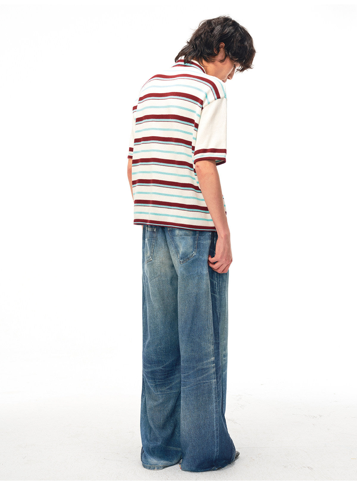 Digital Print Imitation Denim Linen Casual Pants