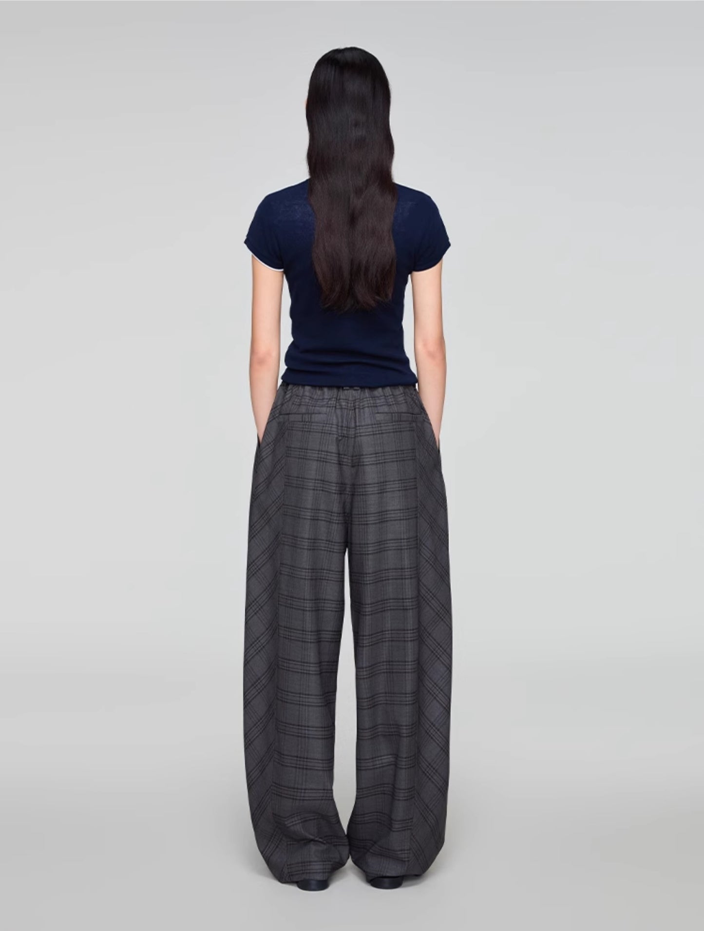 Check pattern casual pants