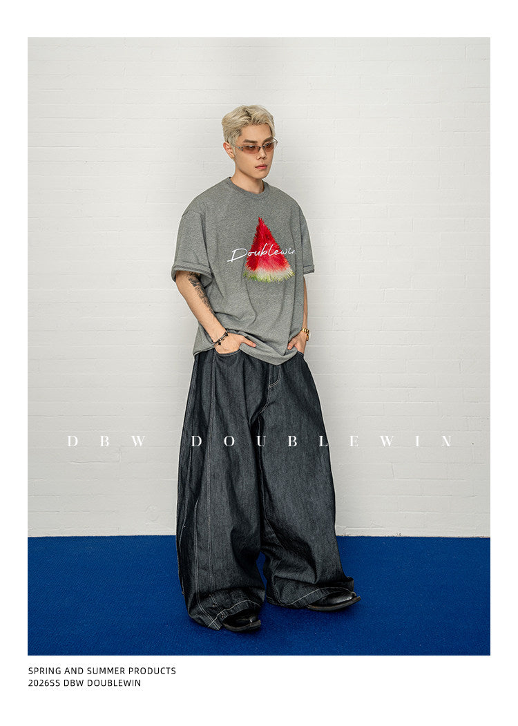 Contrast-Color Embroidered T-Shirt