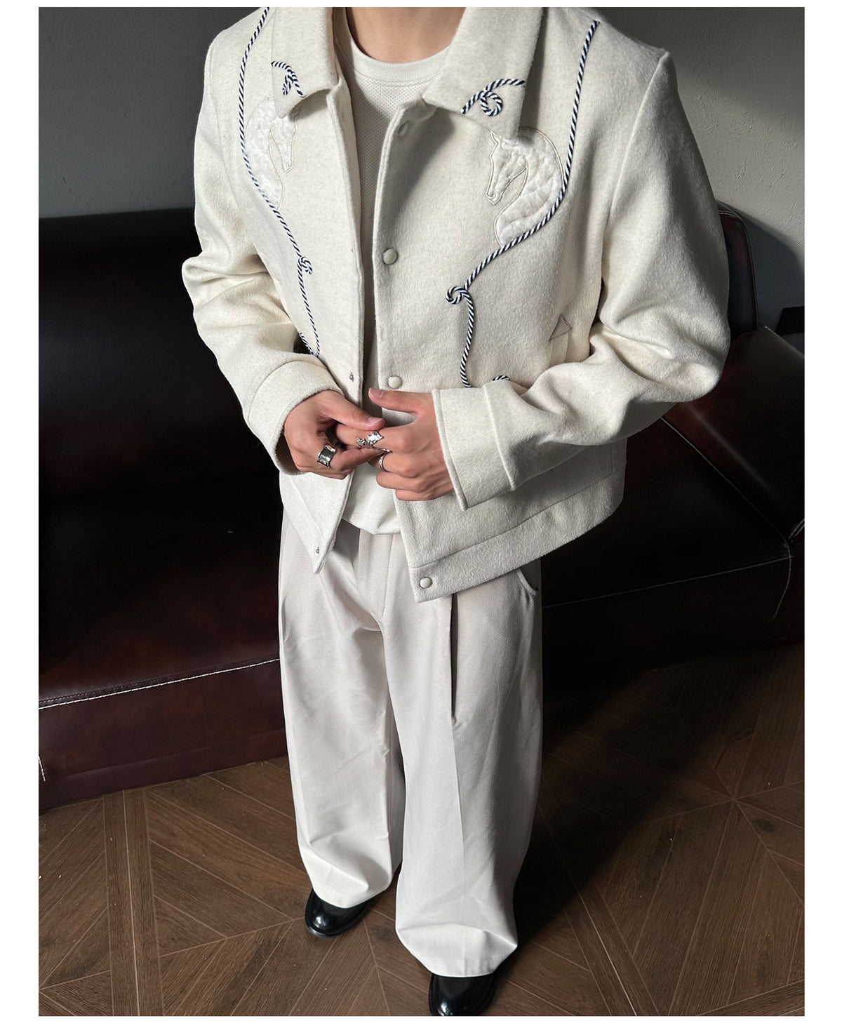 Simple Embroidered Wool Jacket