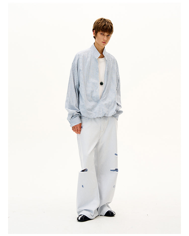 Fake Two-Piece V-Stand Collar Shirt