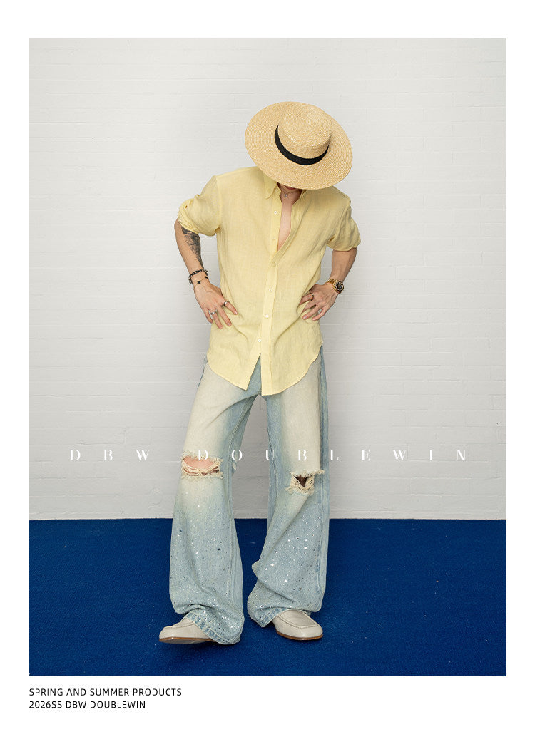 Rhinestone-Embellished Gradient Straight-Leg Jeans