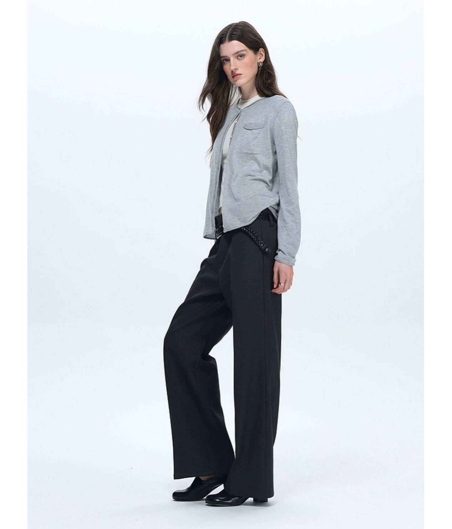 Straight-Pleated Casual Pants