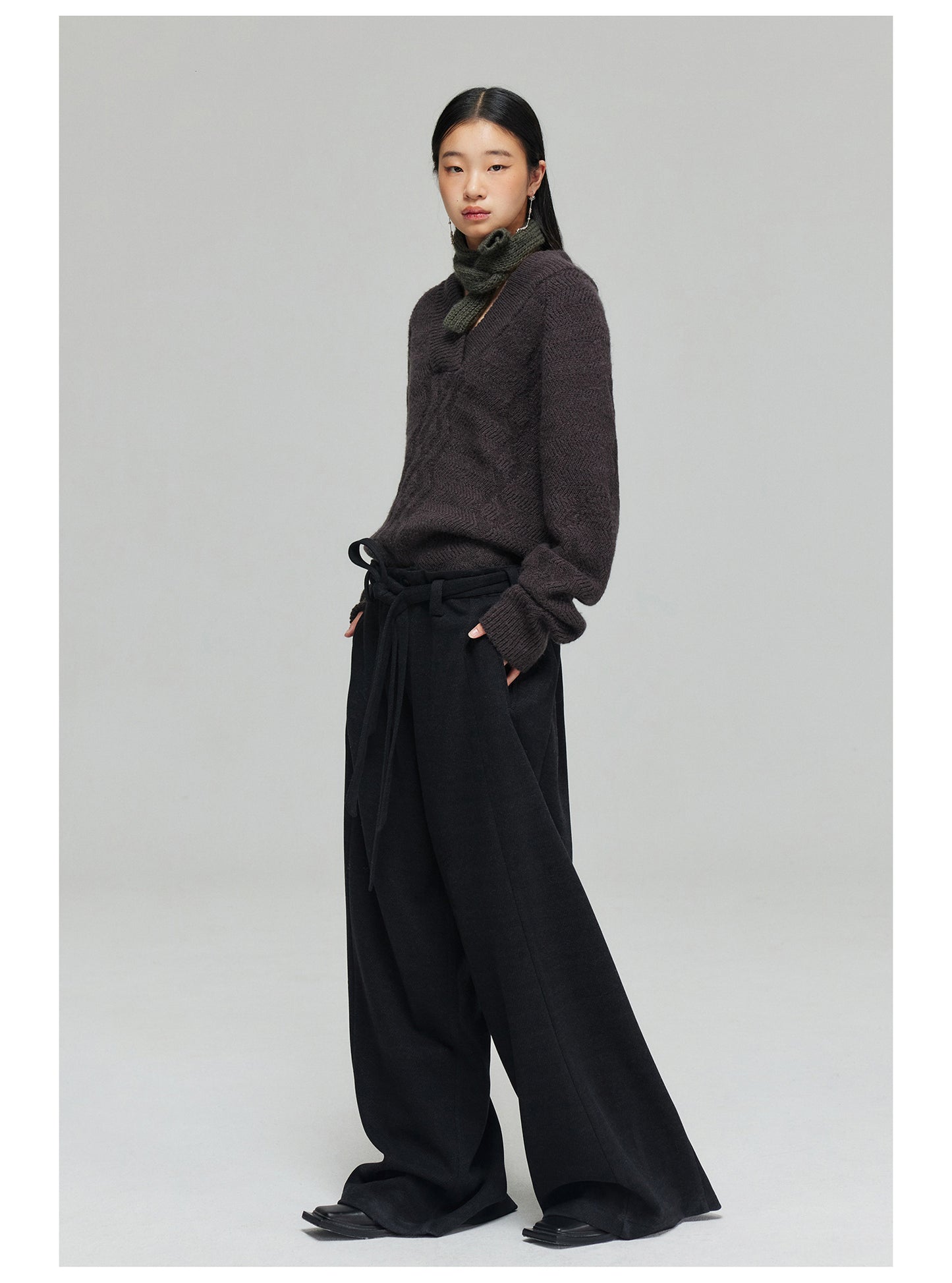 Wool blend thick wide pants