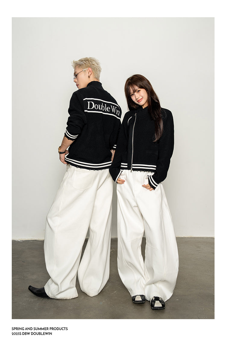 Letter Jacquard Zipper Cardigan