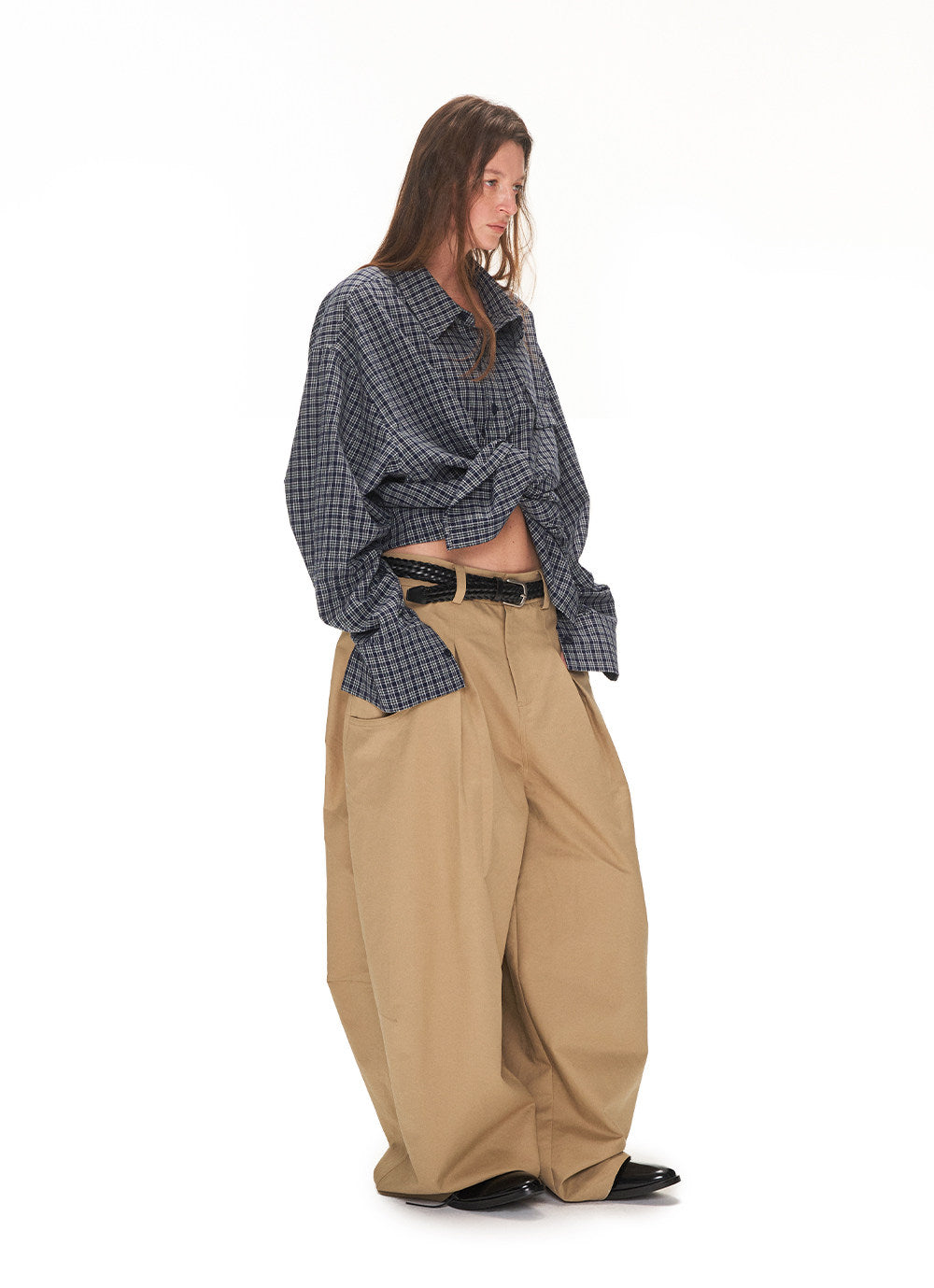 Loose-fit Checkered Eyelet Shirt