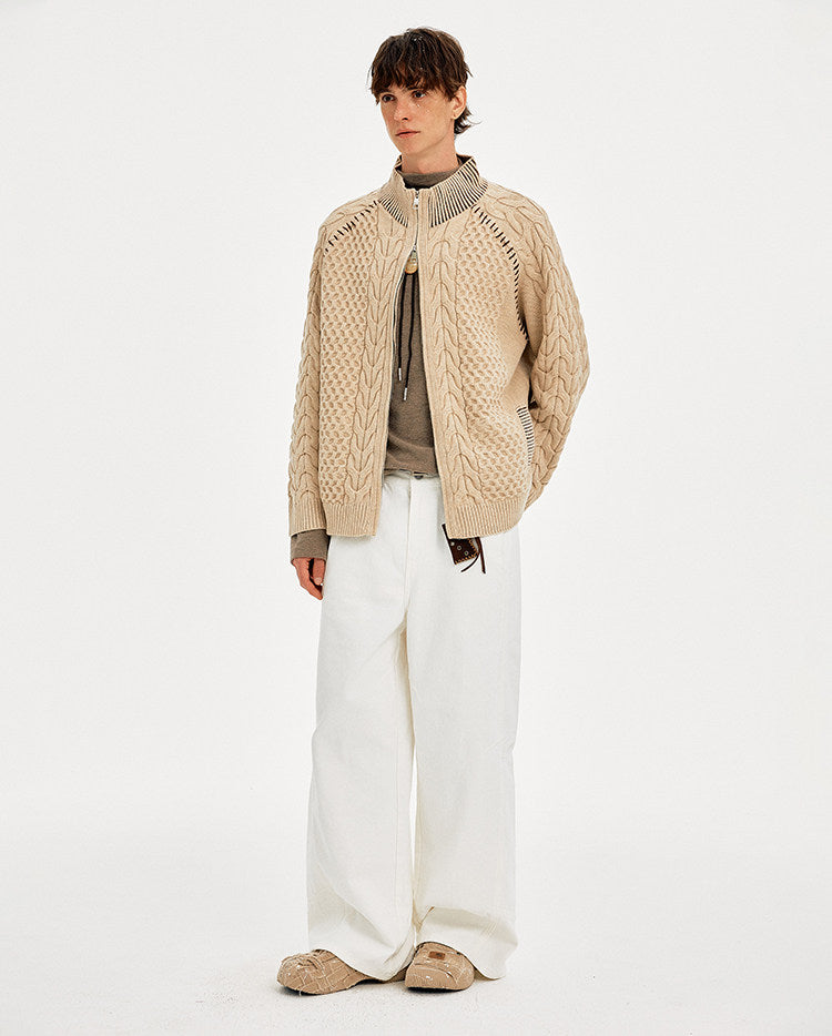 Hand-Stitched Cable-Knit Cardigan