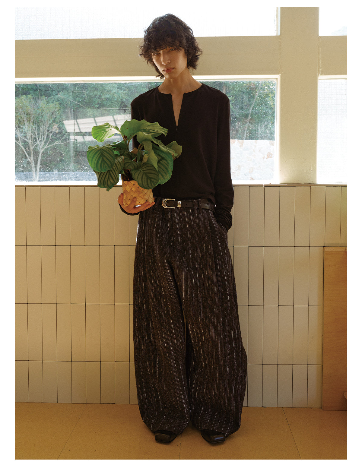 Pleated Jacquard Casual Pants