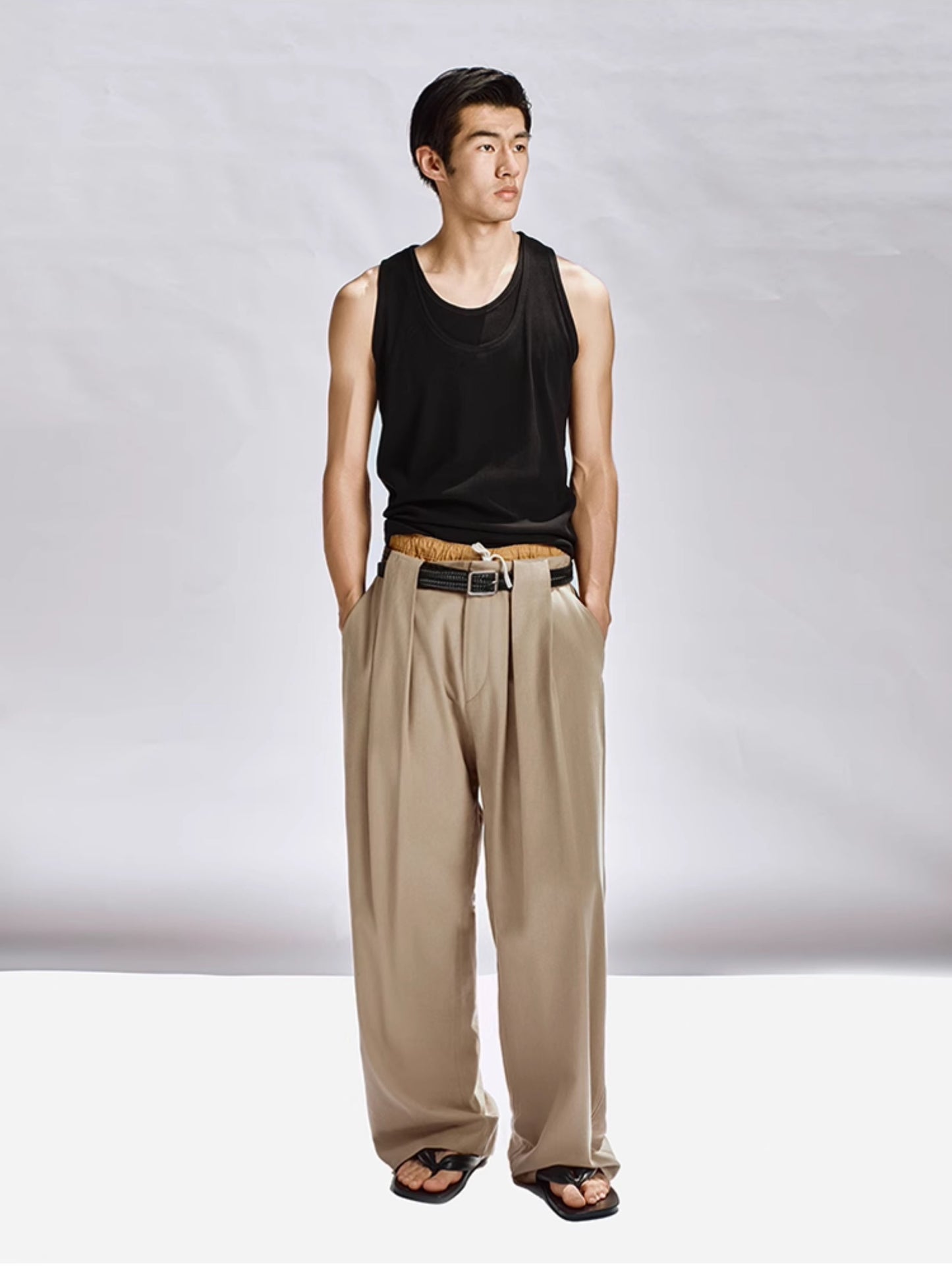 Double pleated straight pants