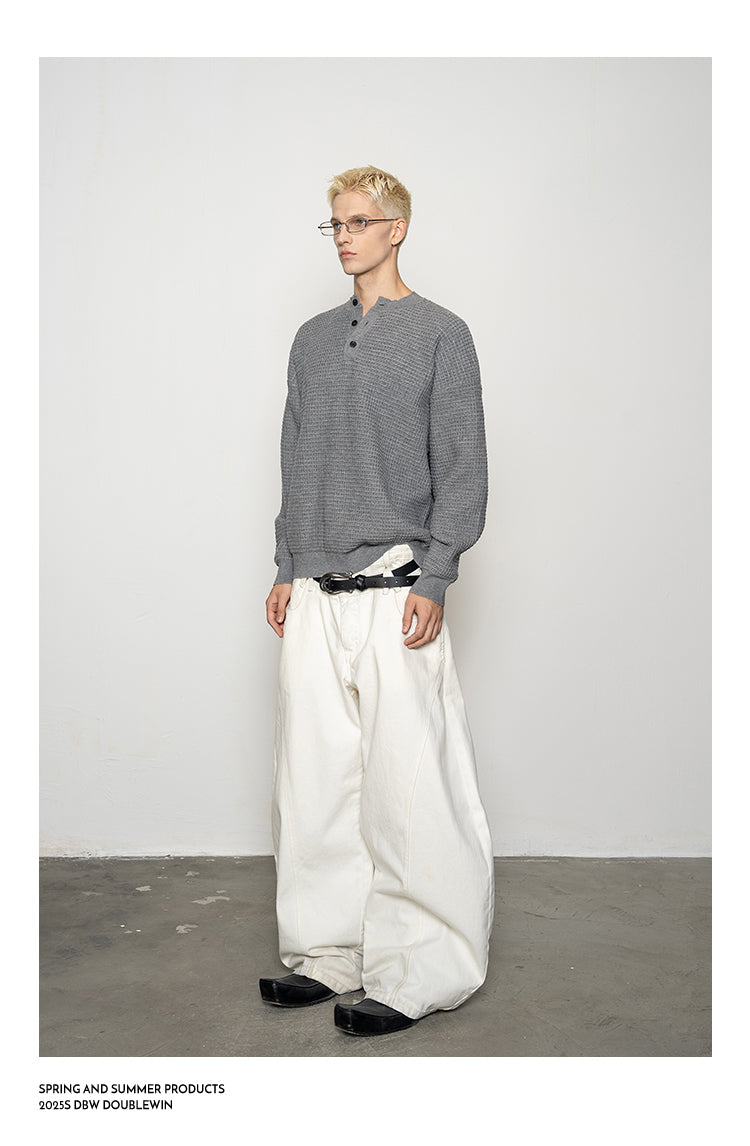 Lazy Waffle Henley Collar Sweater