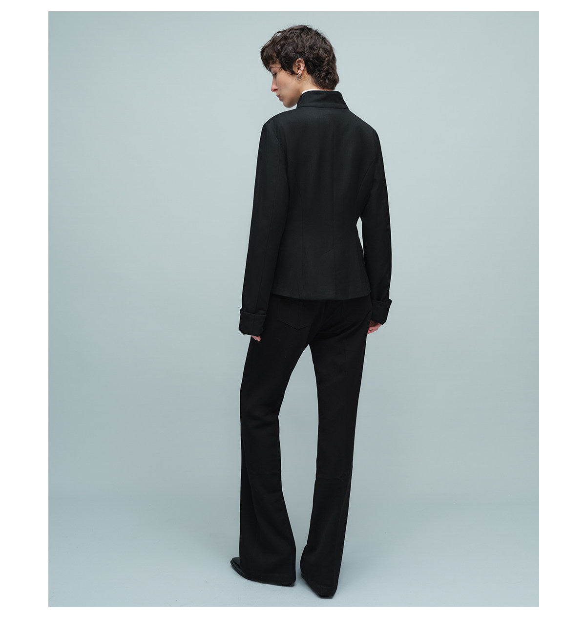 Double-Layer Jacket with Stand-Up Collar and Slanted Collar