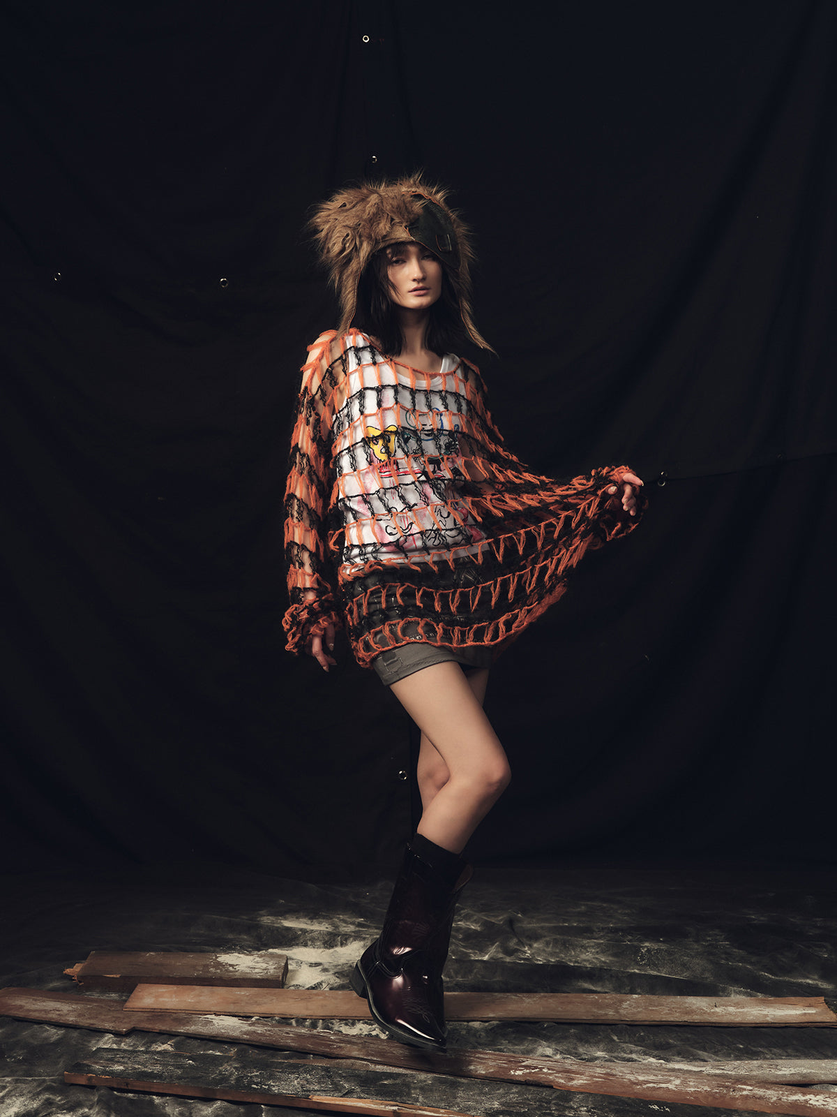 Handmade mesh tights big hole sweater