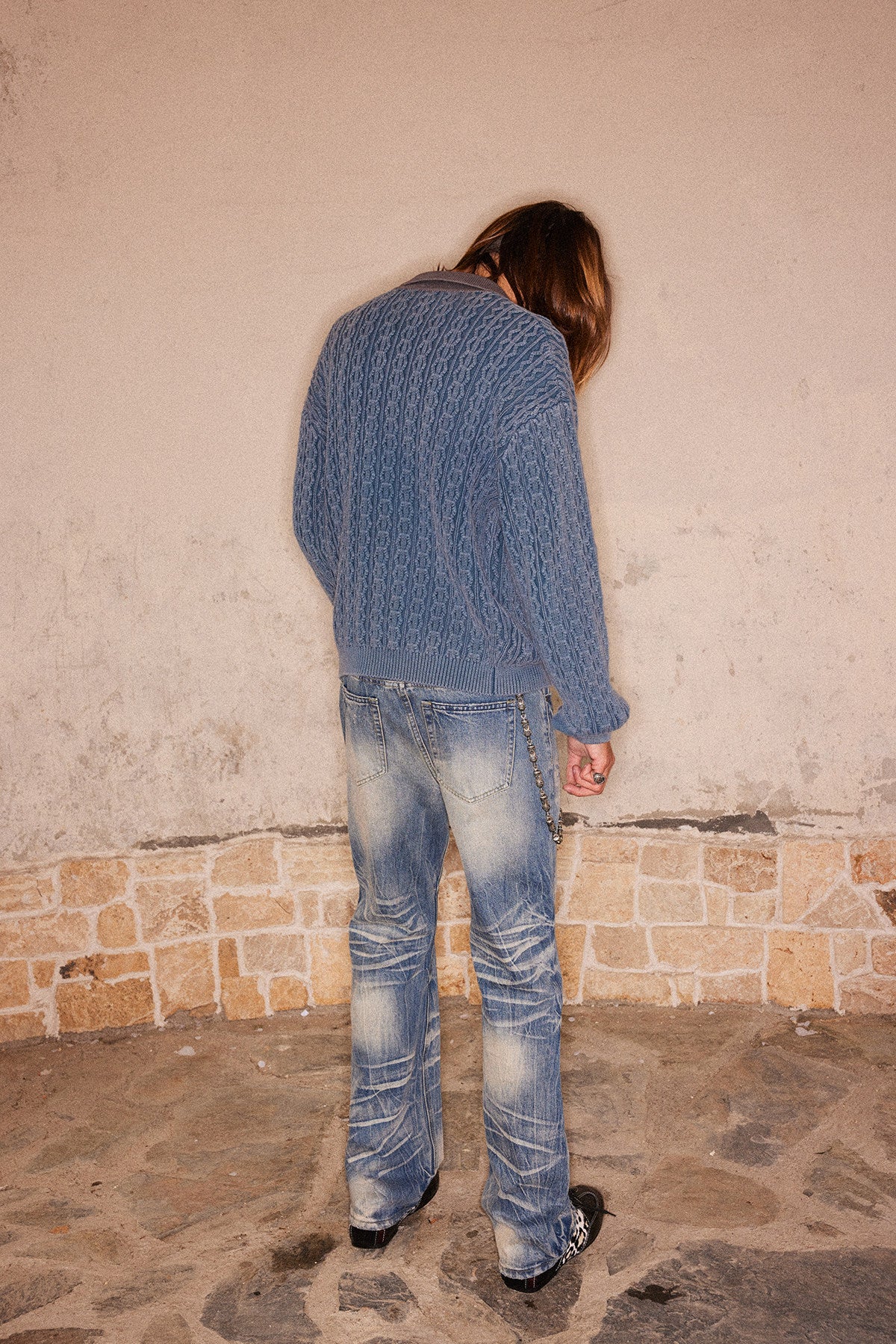 3D Pleated Distressed Jeans