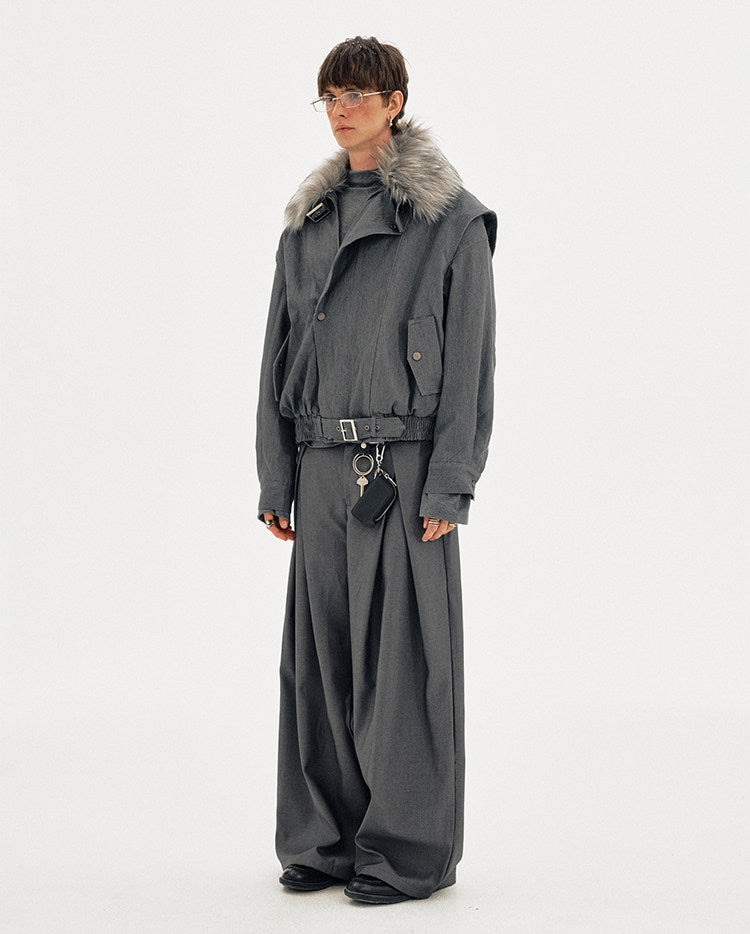 Deconstructed Fur Collar Jacket