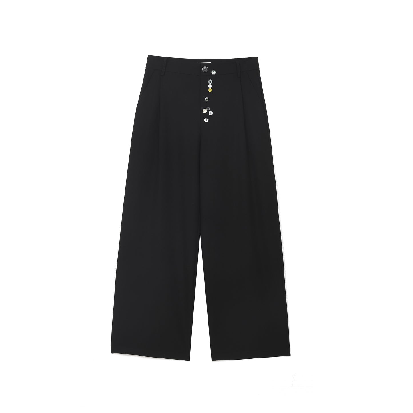 Shell-Button Pleated Straight-Leg Pants